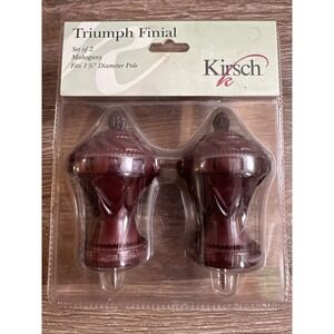 Kirsch Mahogany Triumph Finials Fits 1 3/8" Curtain Rods – Set of 2 – New